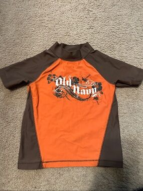 Old Navy Orange and Brown Kids Short-Sleeve Rash Guard